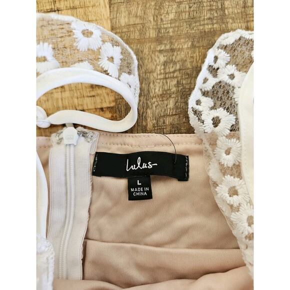 Lulus Women's Charmaine Embroidered Sheer Mesh Mini Dress White Size L NWT - Picture 6 of 11